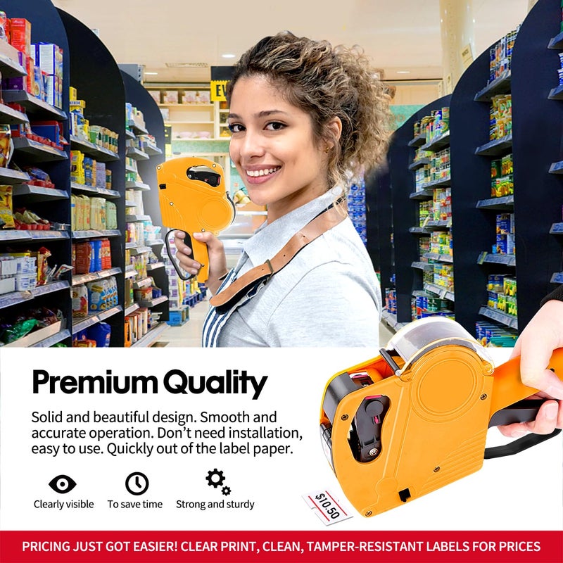 KPX Pricing Tag Gun, 8 Digits, 5150 White Labels, Yellow (Rectangular, Paper, 21*12 mm), One Touch Open System, Incl 3 Inker Rollers - Image 4